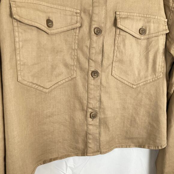Level99 Evereve Womens L Tan Crop Linen Blend Utility Shacket Chore Fall Ranch - Picture 5 of 11